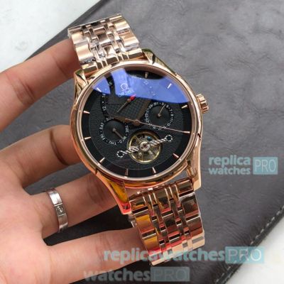 Best Quality Omega Flying Tourbillon Black Dial Rose Gold Watch